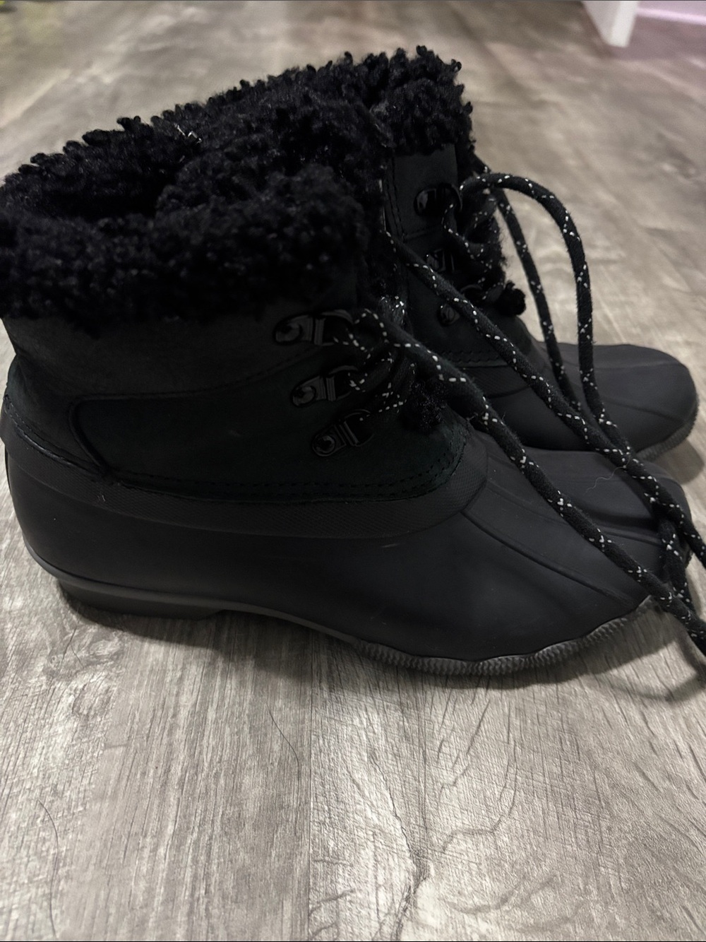 Sperry Black Faux-Shearling Lace-Up Winter Boots